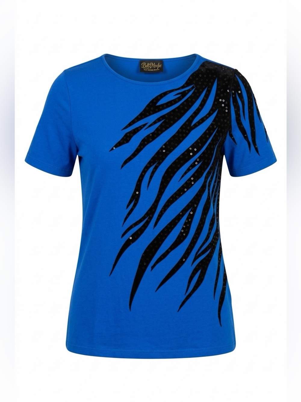 Bob Mackie Cobalt Blue Short-Sleeve Tee with Black Sequin Accent